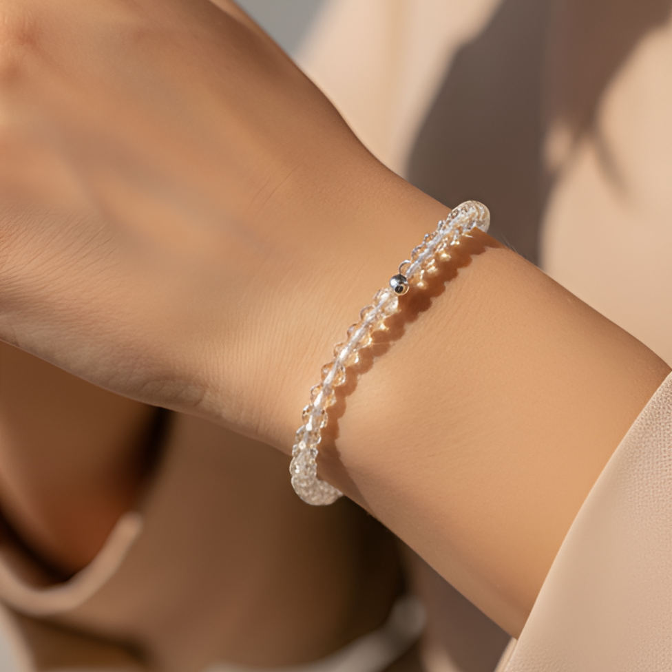 Bergkristall Naturstein Armband mit Silberperle