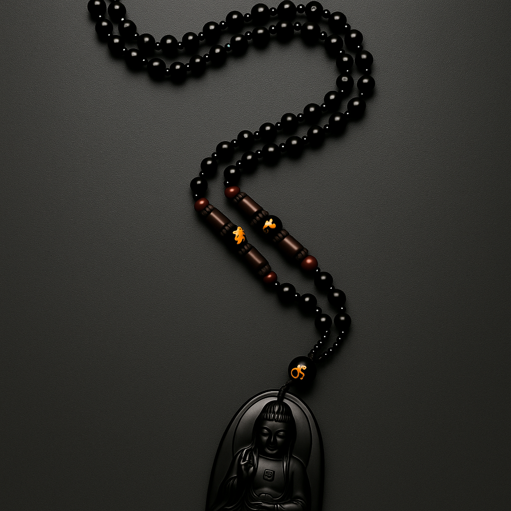 Obsidian Halskette - Buddhas Sonne