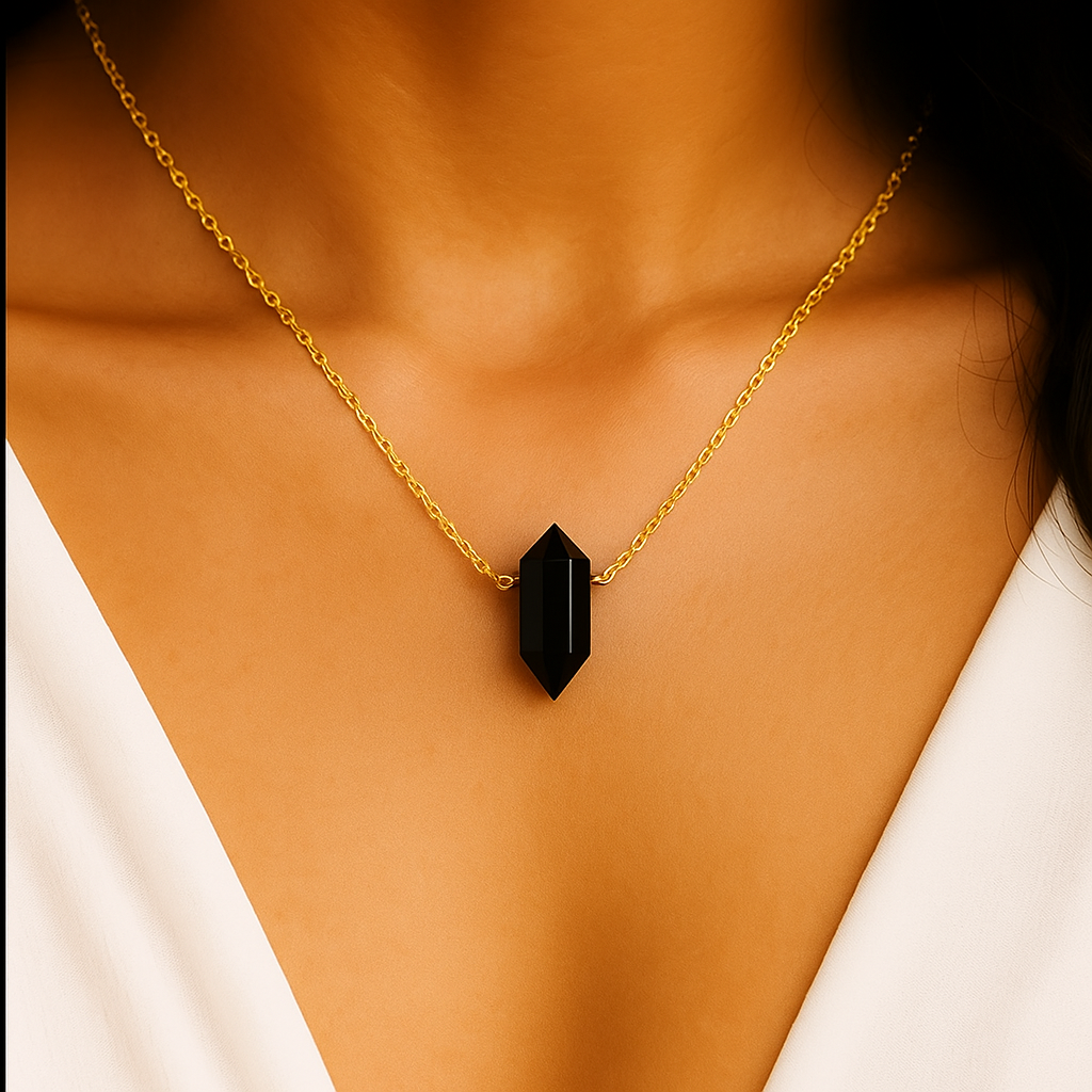 Obsidian Halskette - Hexagon Anhänger