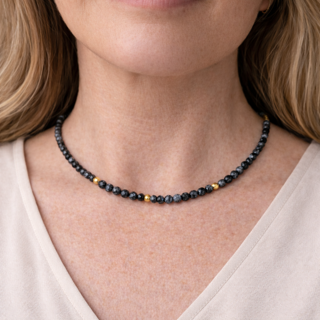 Schneeflocken Obsidian Set - Halskette & Armband