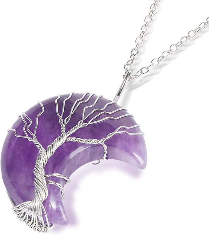 Lebensbaum Halskette - Amethyst Halbmond