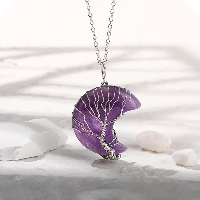 Lebensbaum Halskette - Amethyst Halbmond