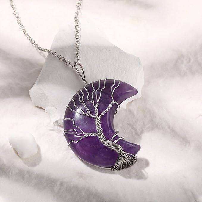 Lebensbaum Halskette - Amethyst Halbmond