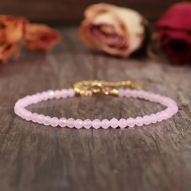 Rosenquarz Armband - Perlen geschliffen