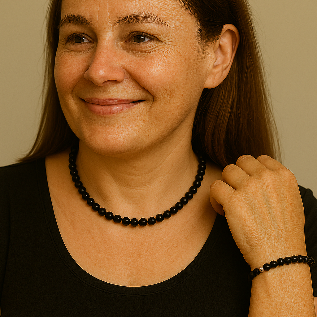 Obsidian Perlenset - Halskette & Armband