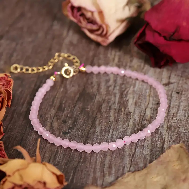 Rosenquarz Armband - Perlen geschliffen