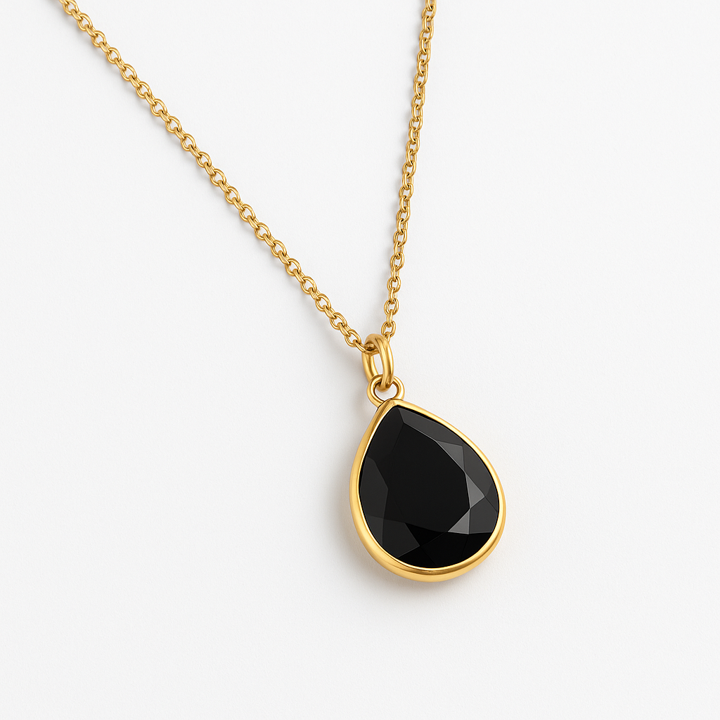 Obsidian Halskette mit 14K Gold Kette