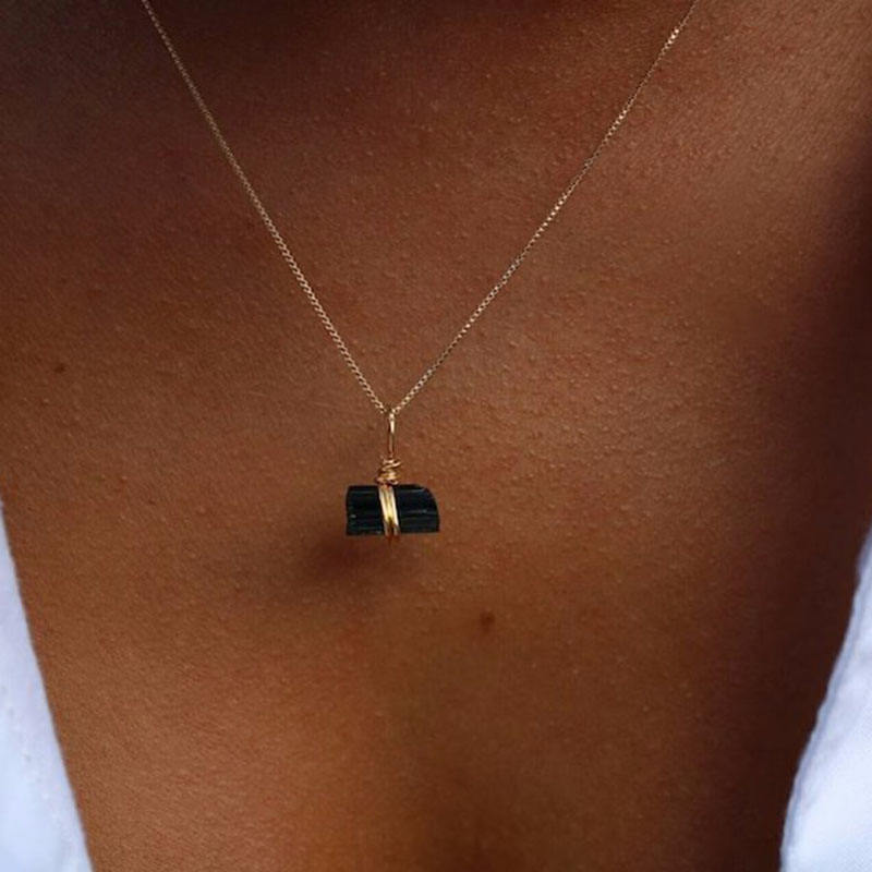 Turmalin Halskette - Naturbelassen  Gold legiert