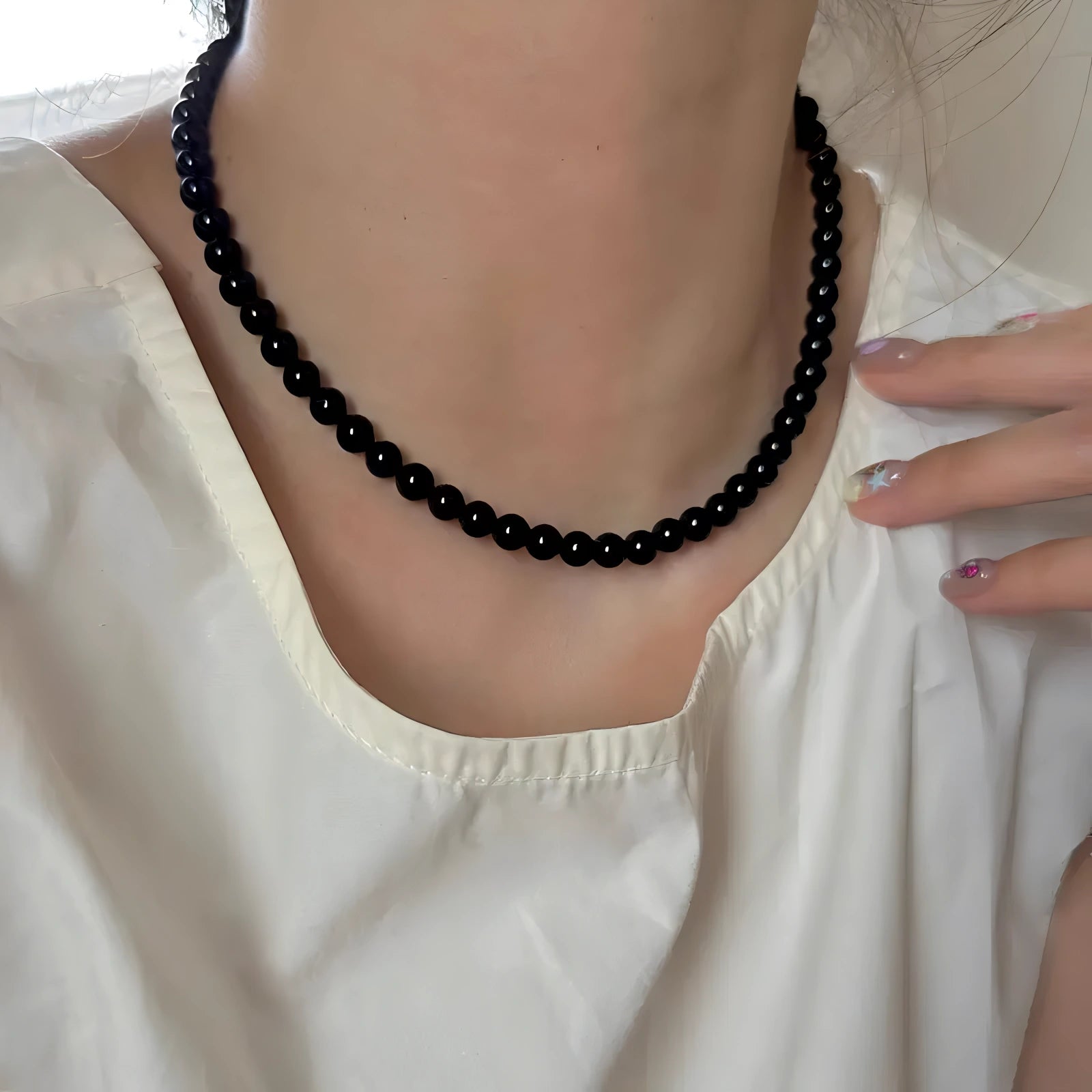 Obsidian Perlenset - Halskette & Armband