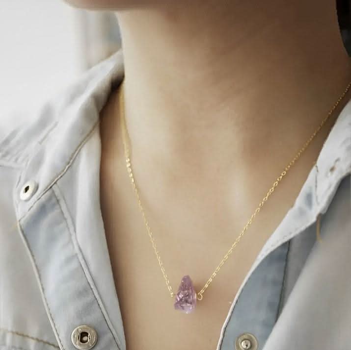 Amethyst Halskette - Unbearbeitet S925 Silber Goldlegierung