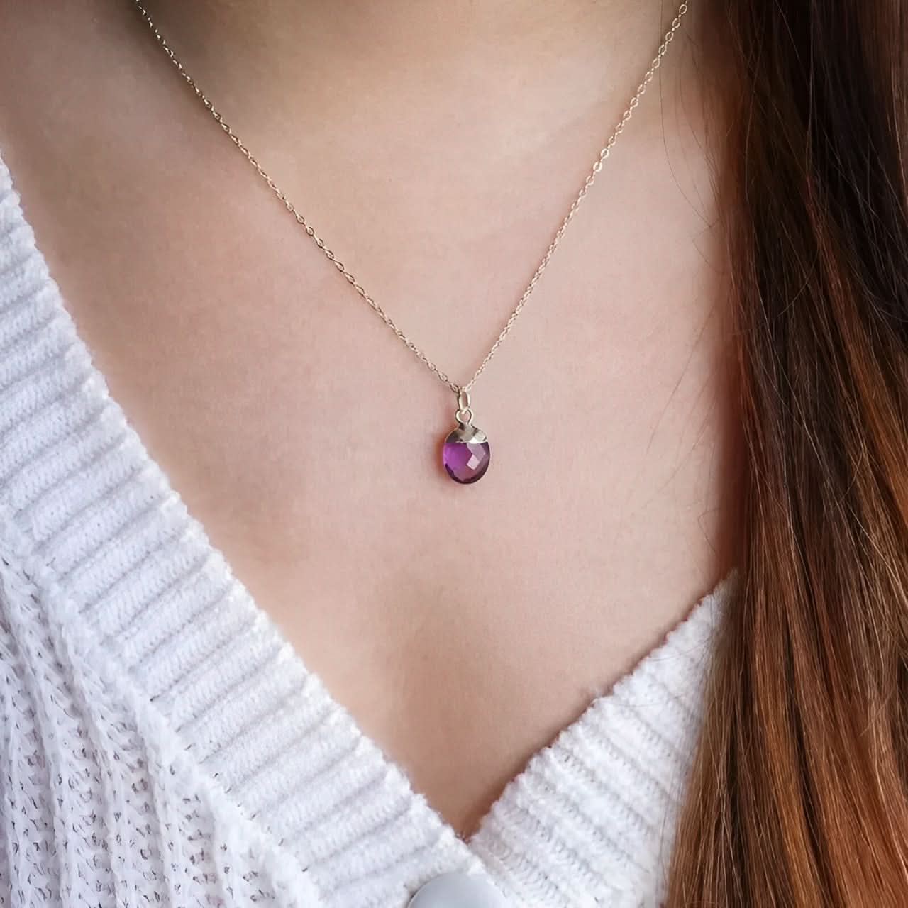 Amethyst Halskette - Eichelform Goldlegiert