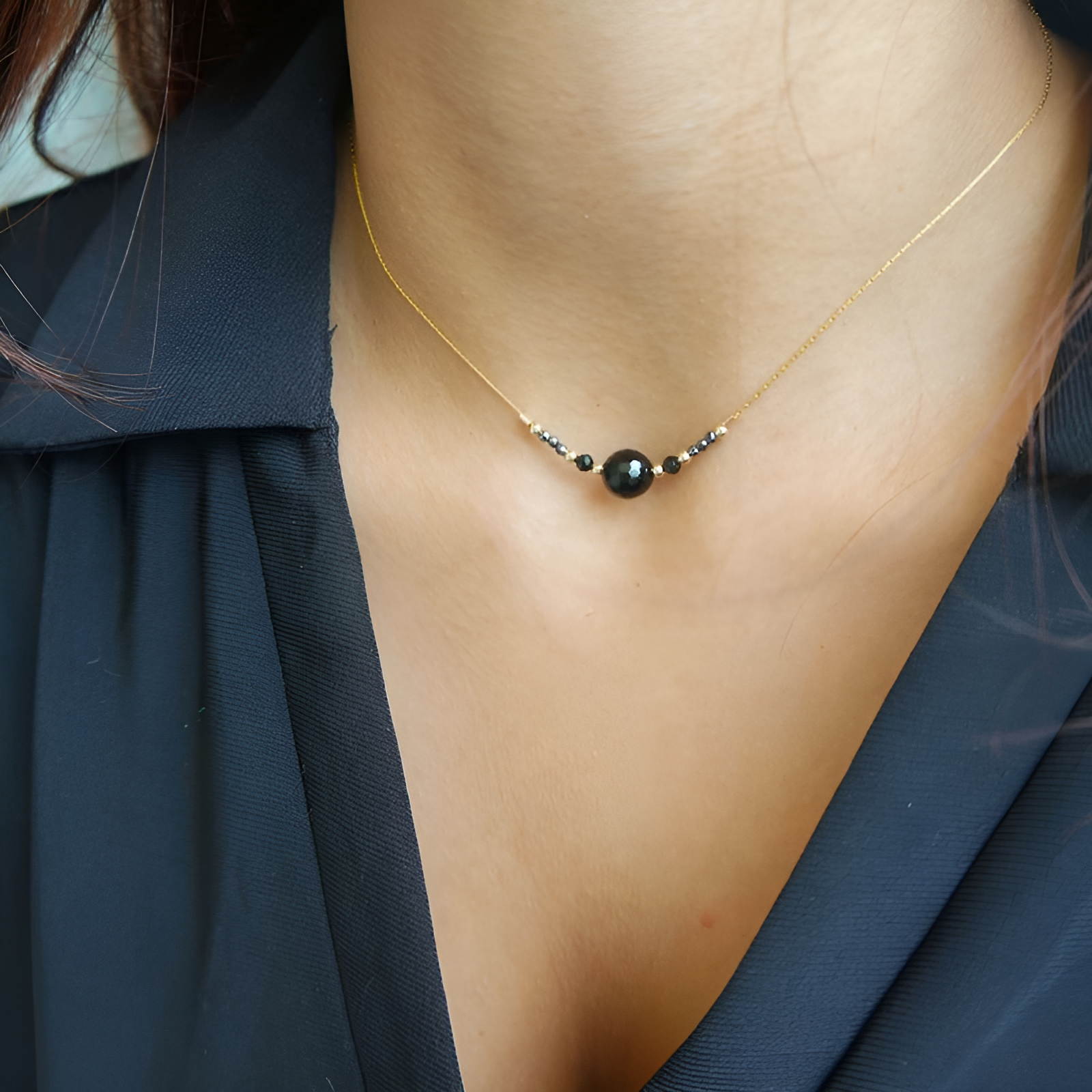 Obsidian Halskette - zarte Perlen