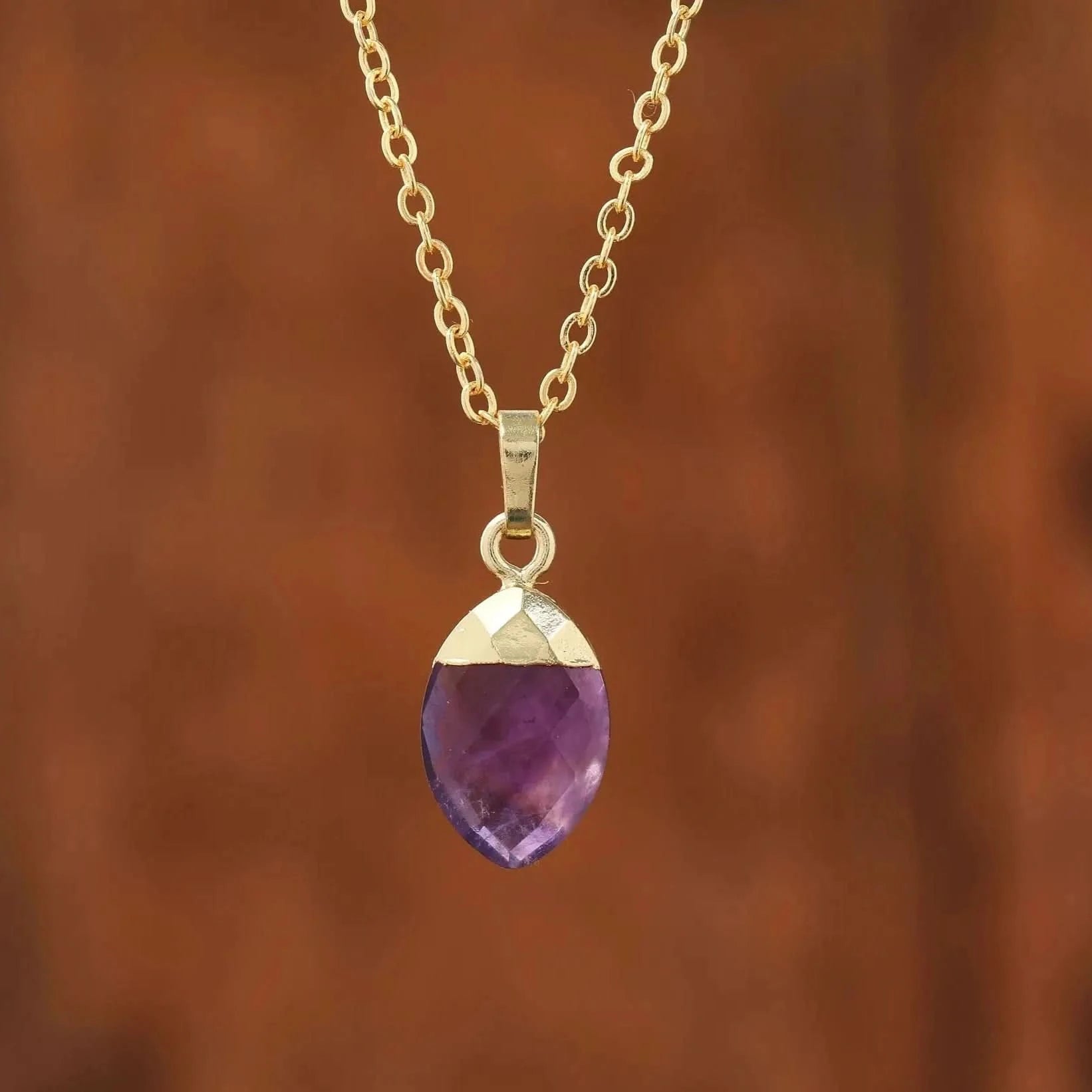 Amethyst Halskette - Eichelform Goldlegiert