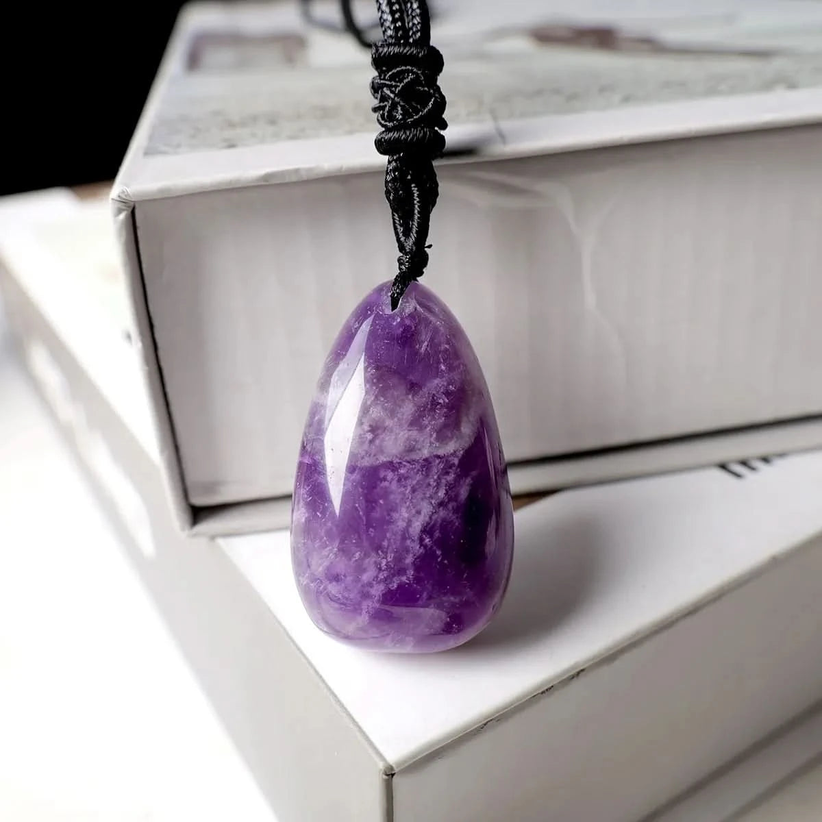 Amethyst Halskette - Perle mit Stoffkette