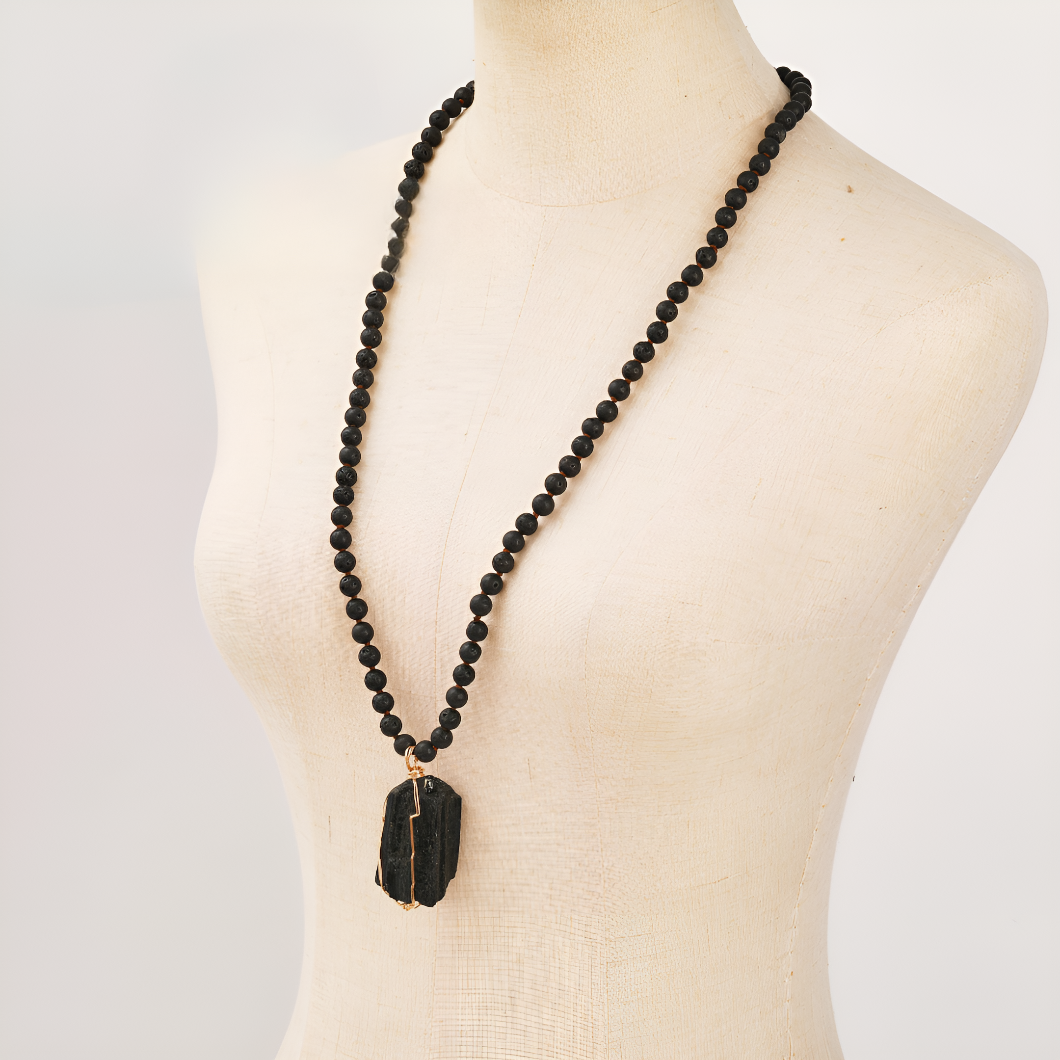 Turmalin Halskette - Perlenkette mit Rohstein