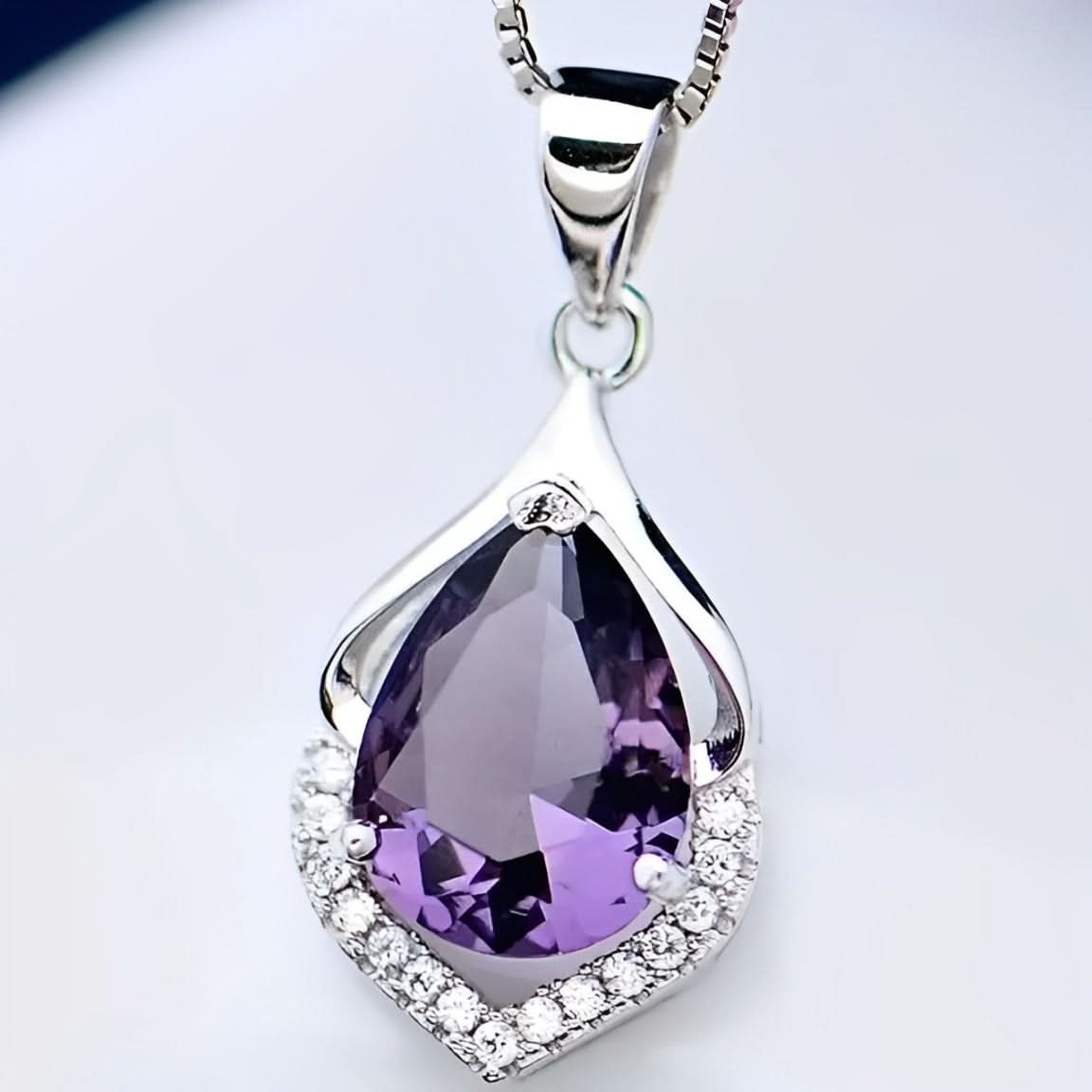 Amethyst Halskette - S925 Silber mit Kristallen