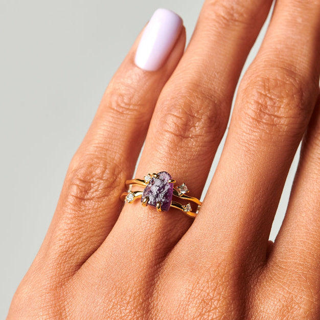 Amethyst Ring - Rohstein Doppelring