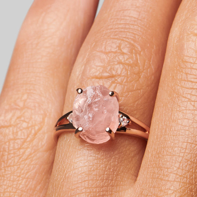 Rosenquarz Ring - Naturform