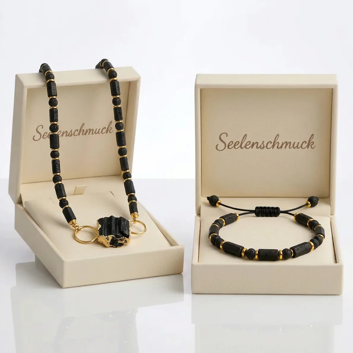Turmalin Naturstein Set Halskette Armband