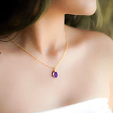 Amethyst Halskette - Eichelform Goldlegiert