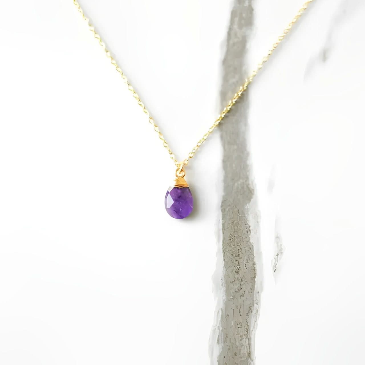 Amethyst Halskette - Eichelform Goldlegiert