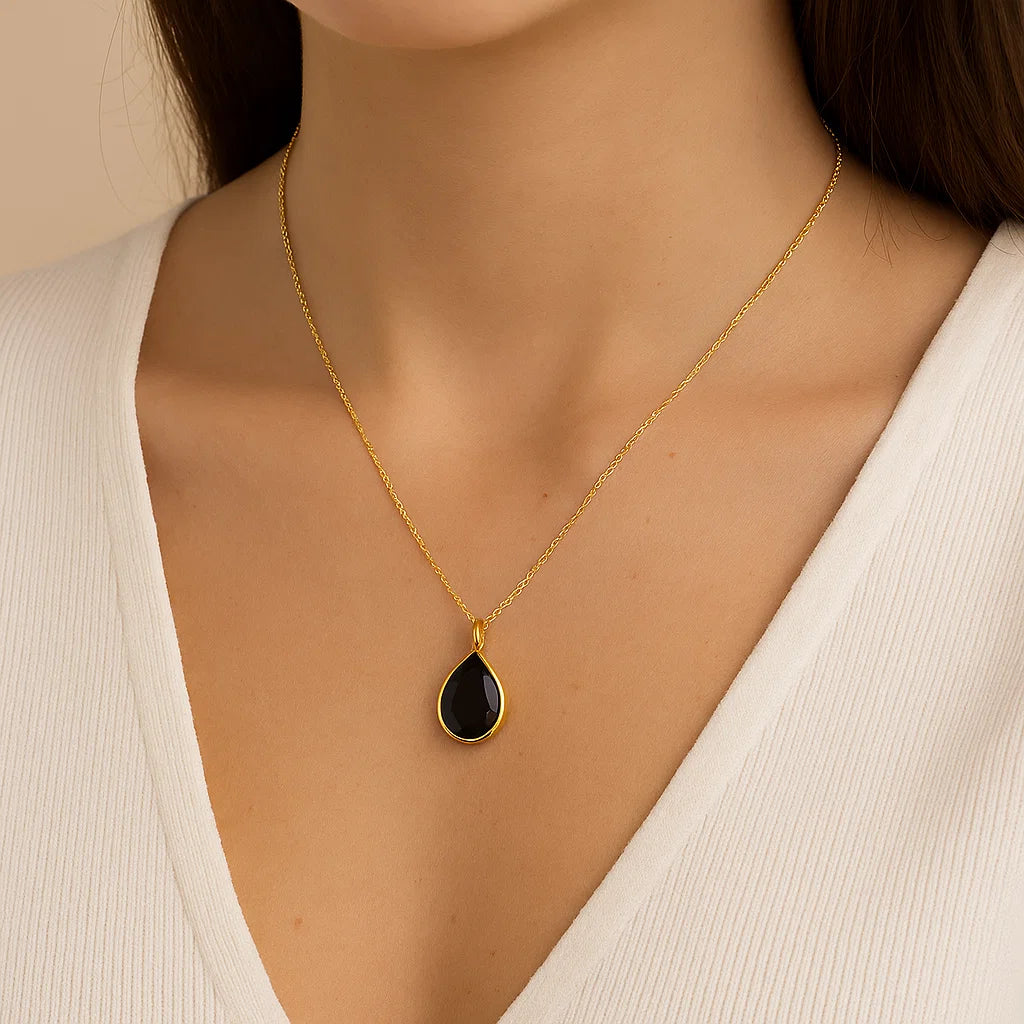Obsidian Halskette mit 14K Gold Kette