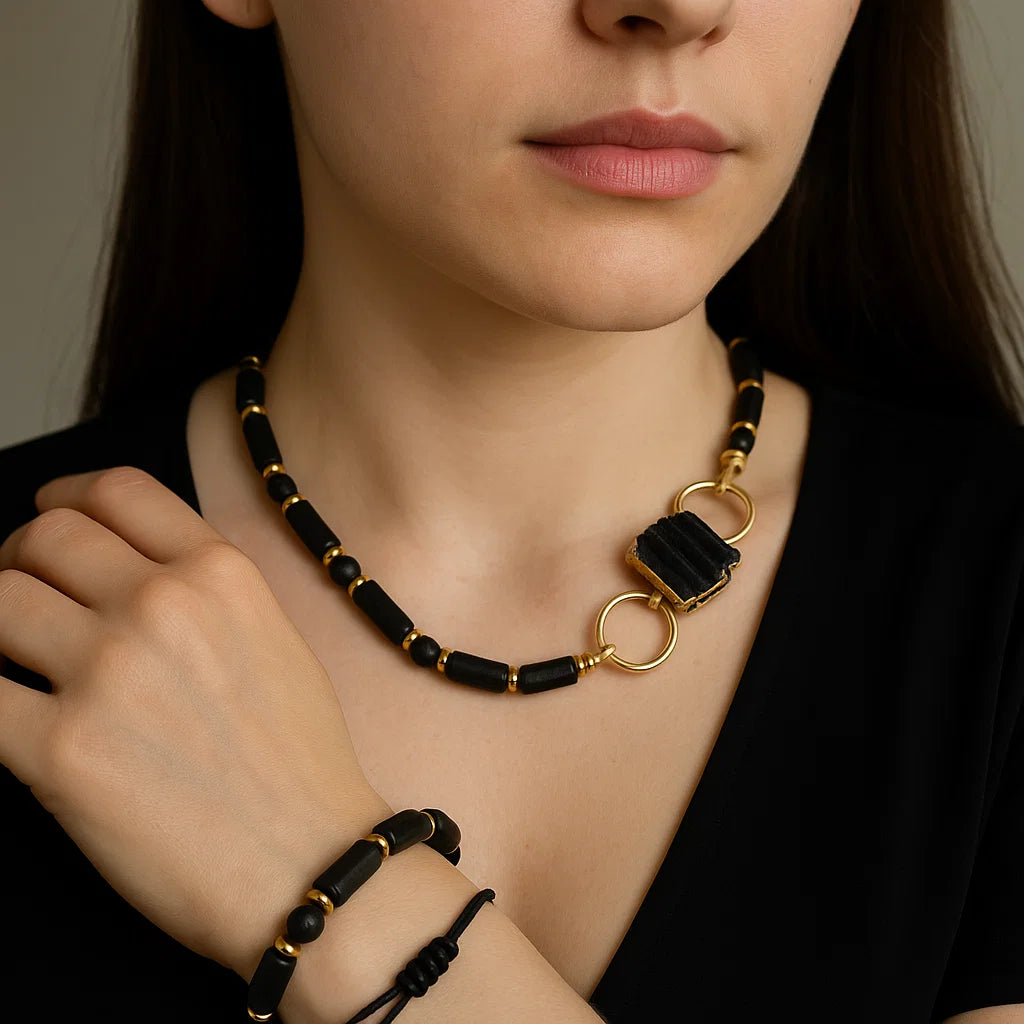 Turmalin Naturstein Set - Halskette & Armband