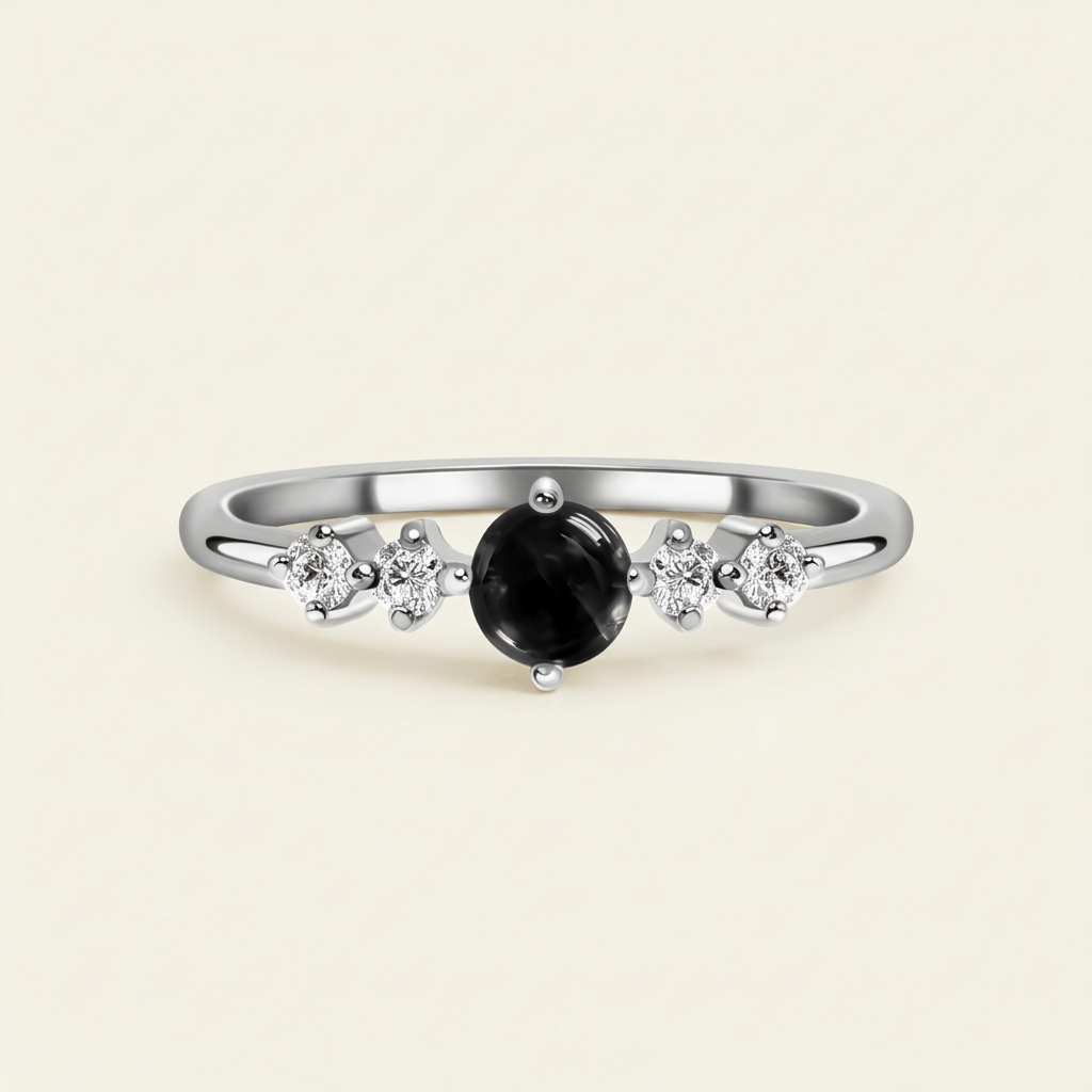 Obsidian Ring - Perlenschliff rund
