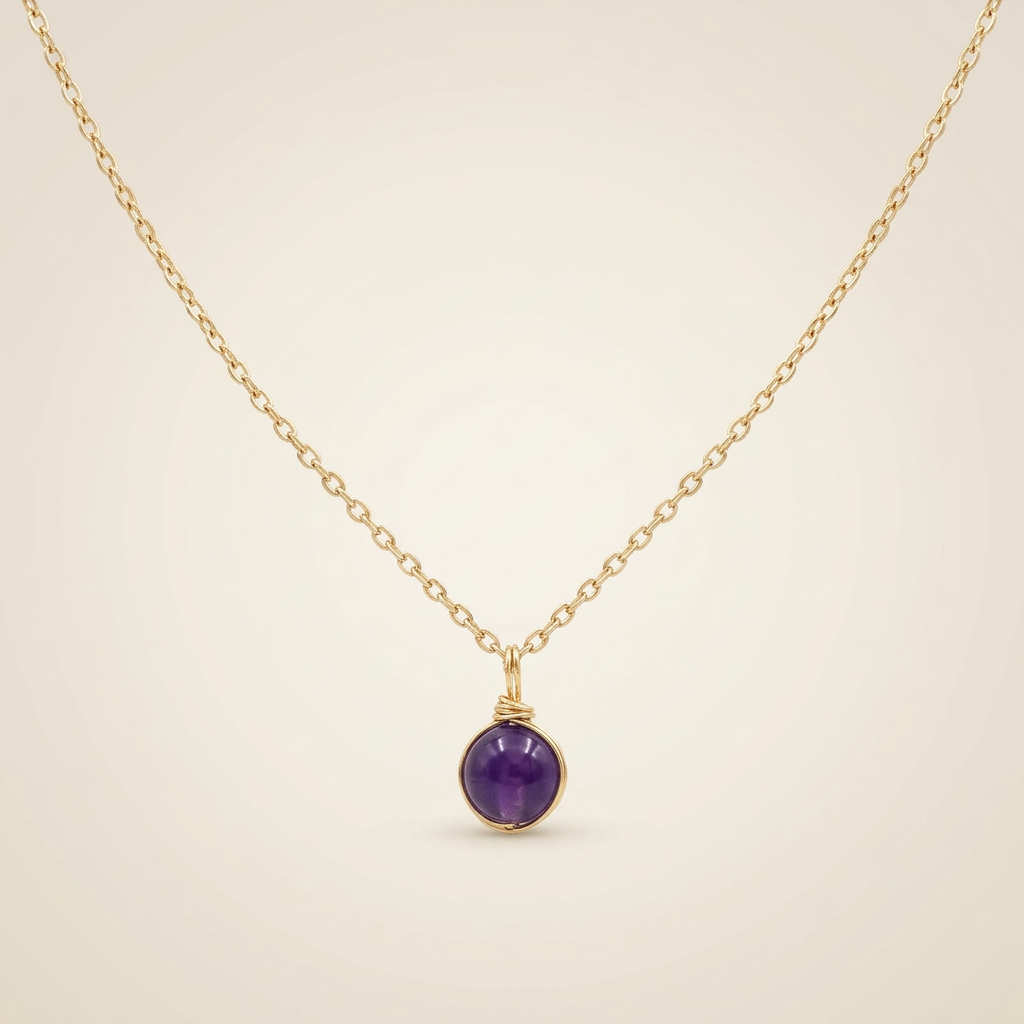 Amethyst Halskette -  Drahtmedallion