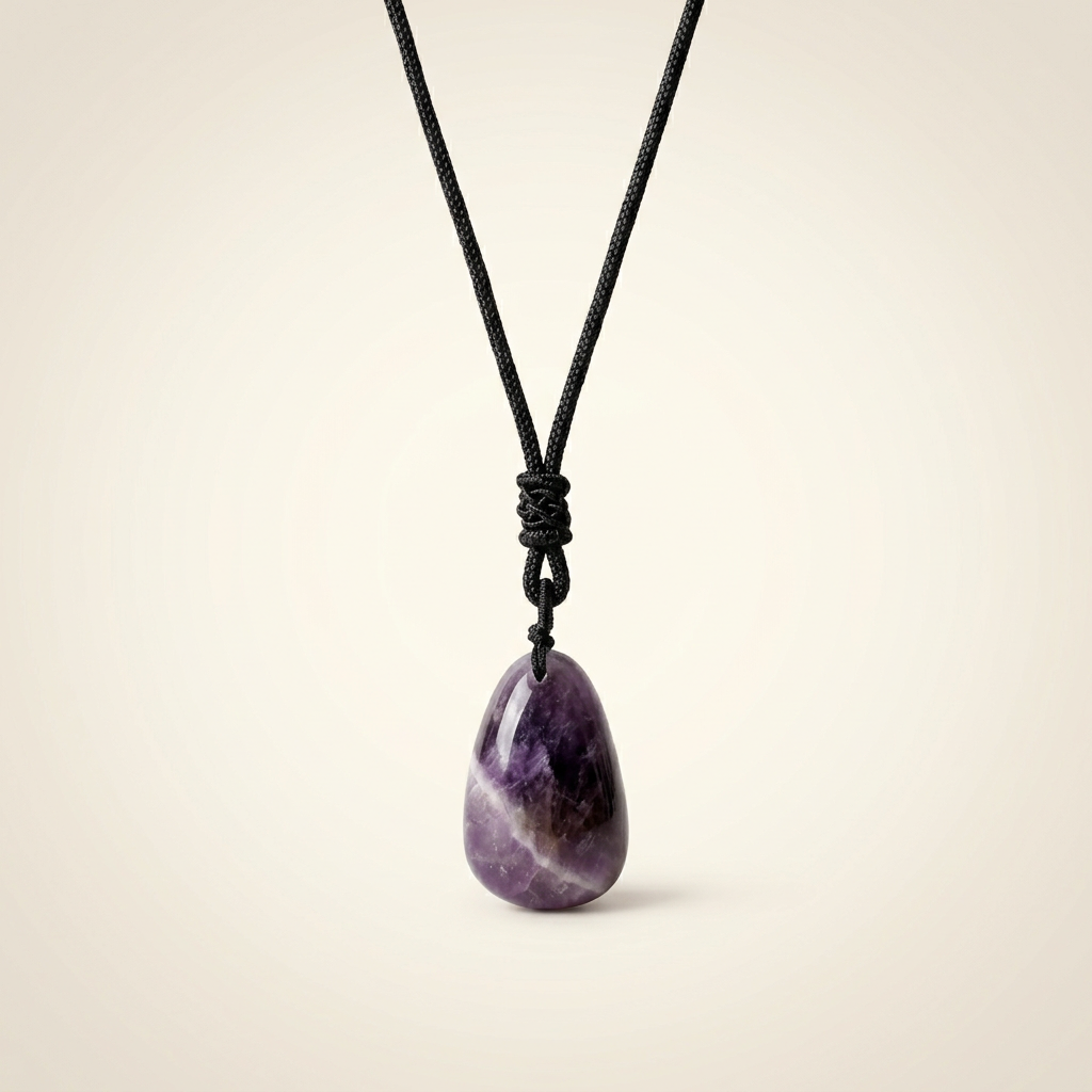 Amethyst Halskette - Perle mit Stoffkette