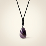 Amethyst Halskette - Perle mit Stoffkette