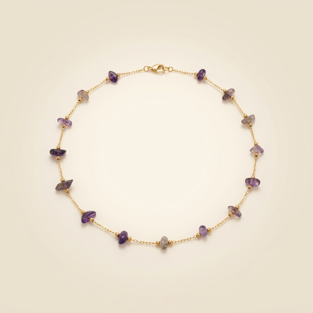 Amethyst Halskette - Rohperlen S925 Silber Gold legiert