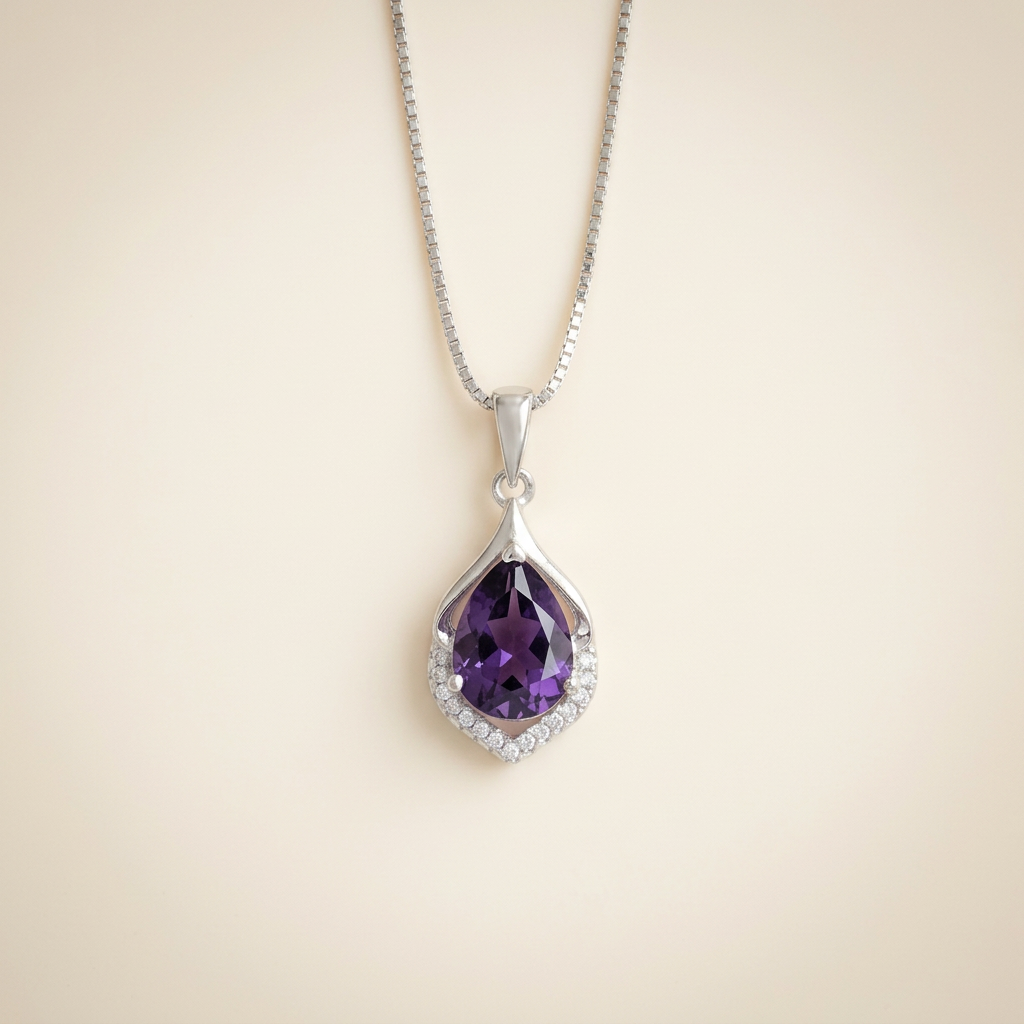 Amethyst Halskette - S925 Silber mit Kristallen