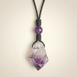 Amethyst Halskette - Unbearbeitet mit Cordband