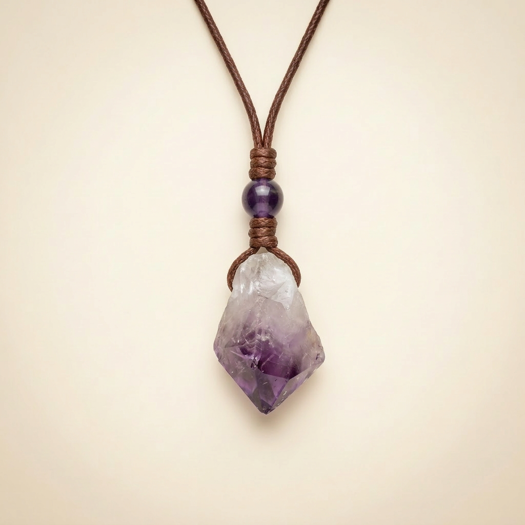 Amethyst Halskette - Unbearbeitet mit Cordband