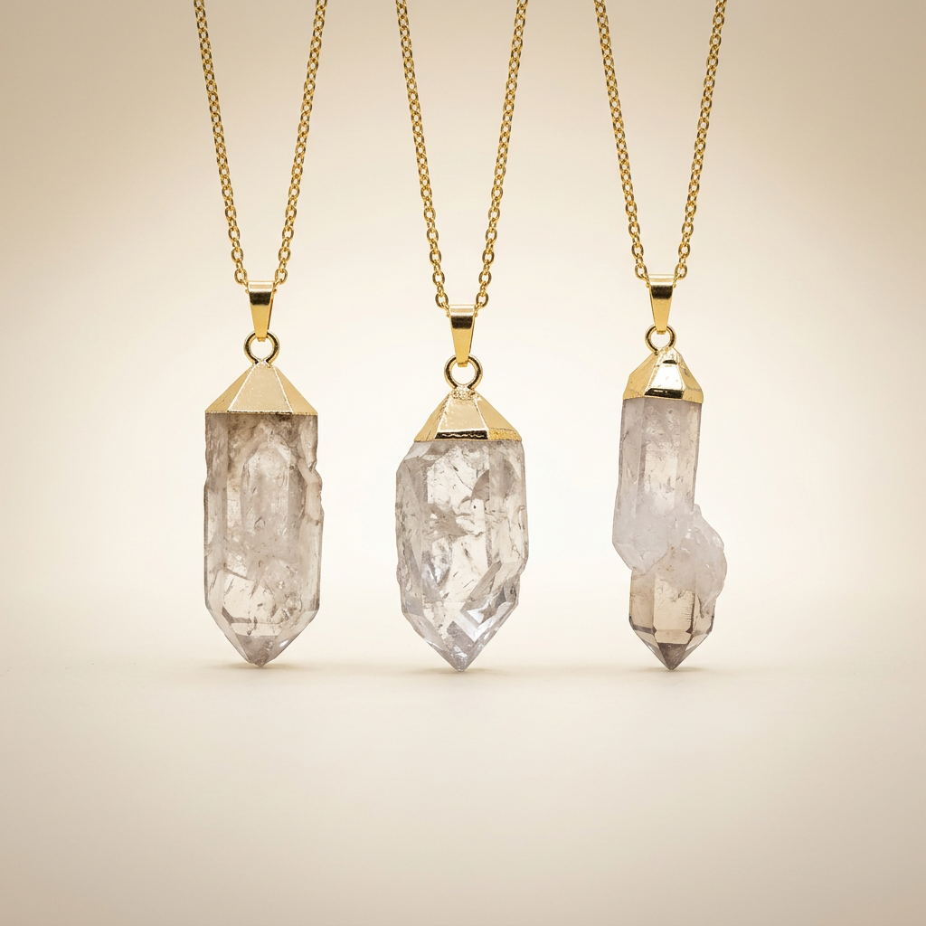Bergkristall Halskette - Blattgoldkette