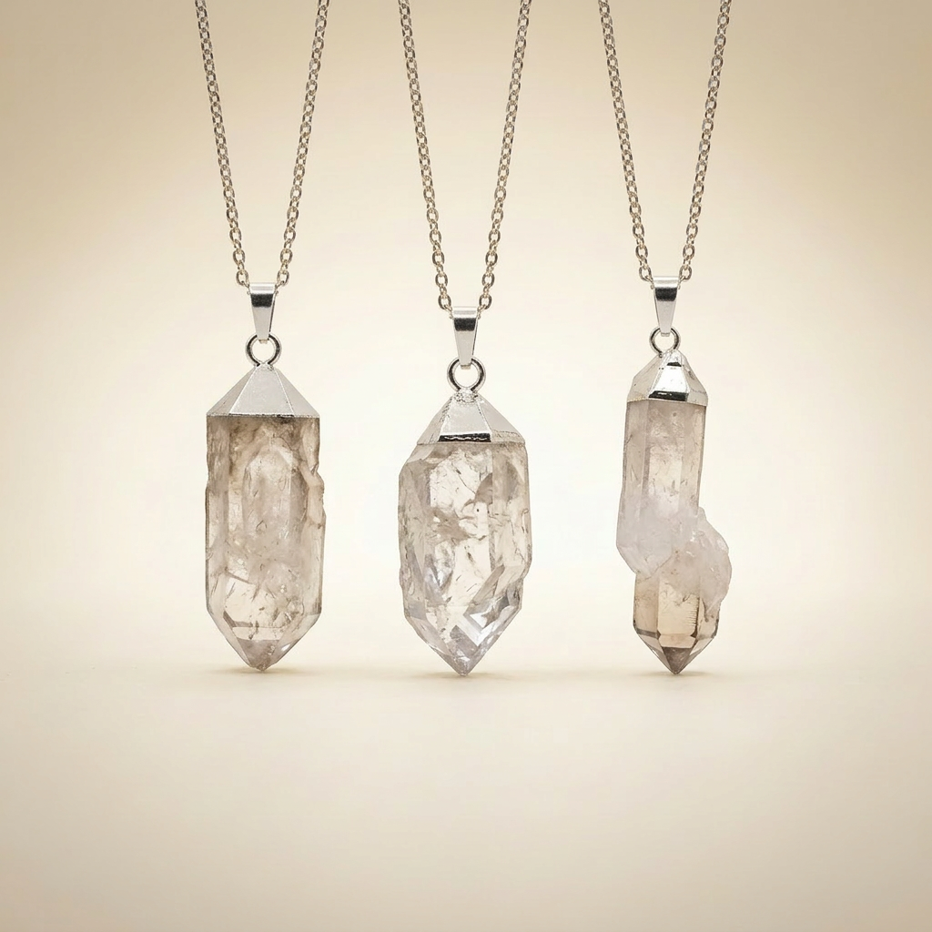 Bergkristall Halskette - Blattgoldkette