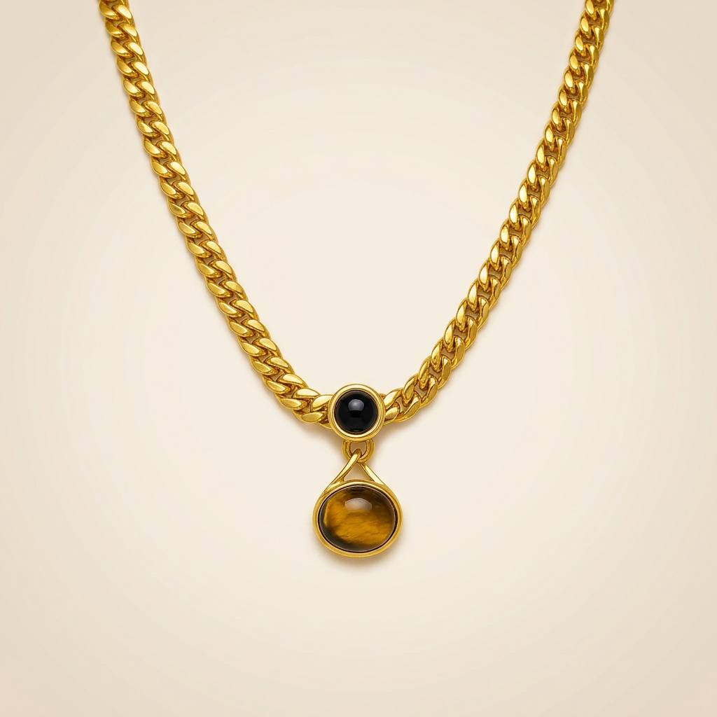 Obsidian Halskette - Tigerduo