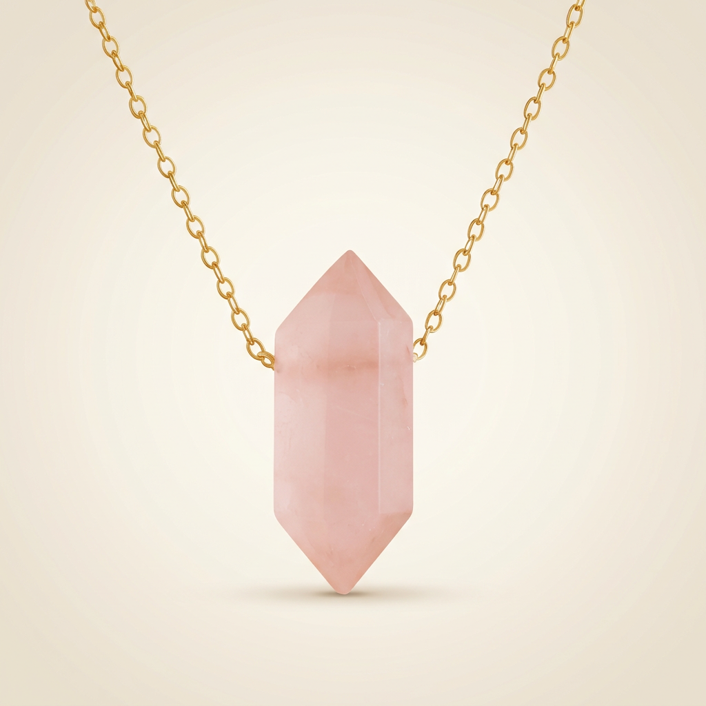 Rosenquarz Halskette - Hexagon Anhänger