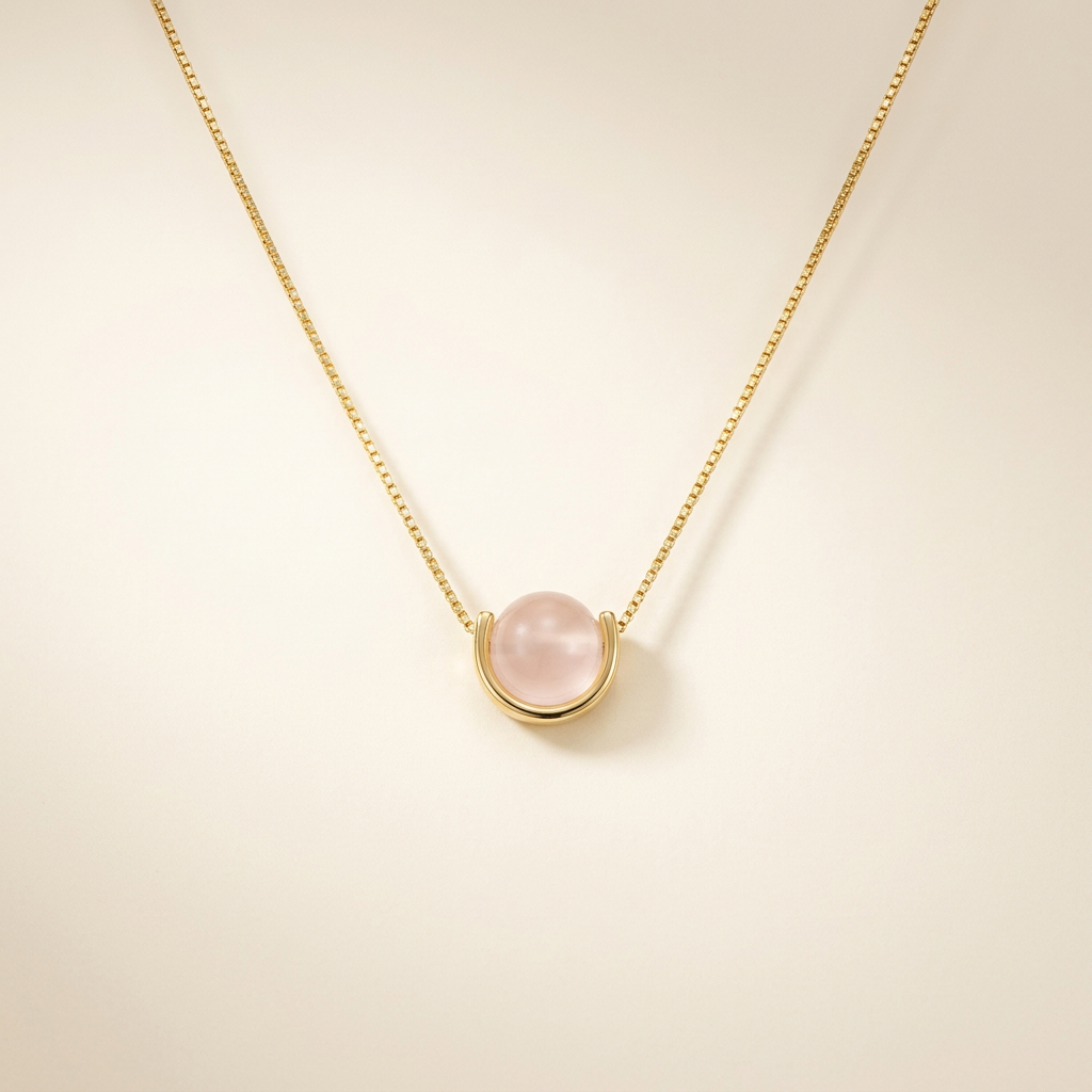 Rosenquarz Halskette - Kugelschliff elegant