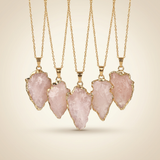 Rosenquarz Halskette - Naturmedallion umrandet