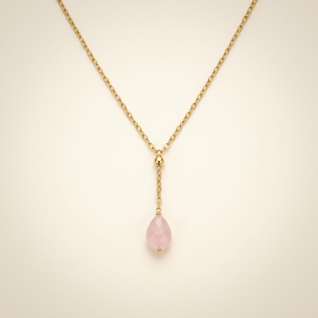 Rosenquarz Halskette - Pendelanhänger geschliffen