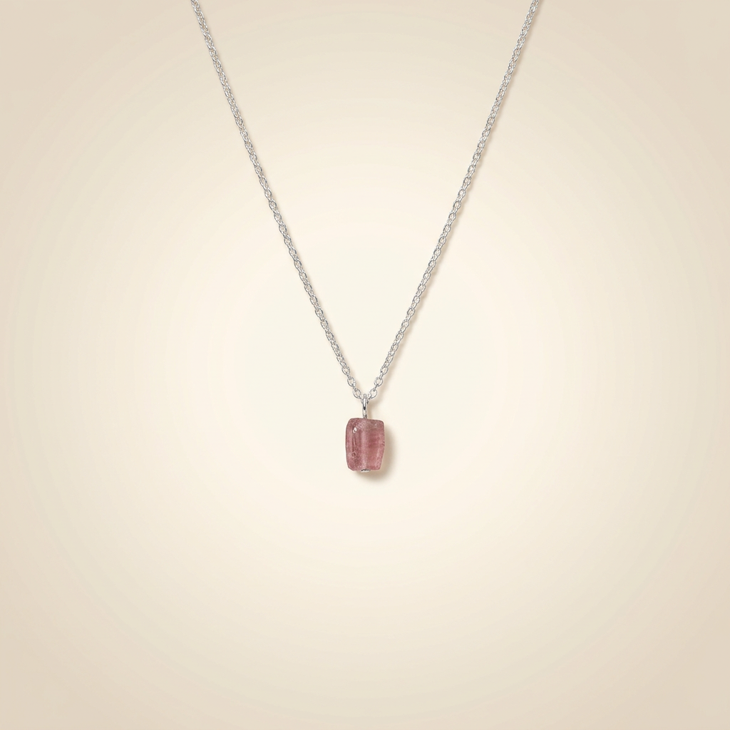 Rosenquarz Halskette - Rohstein
