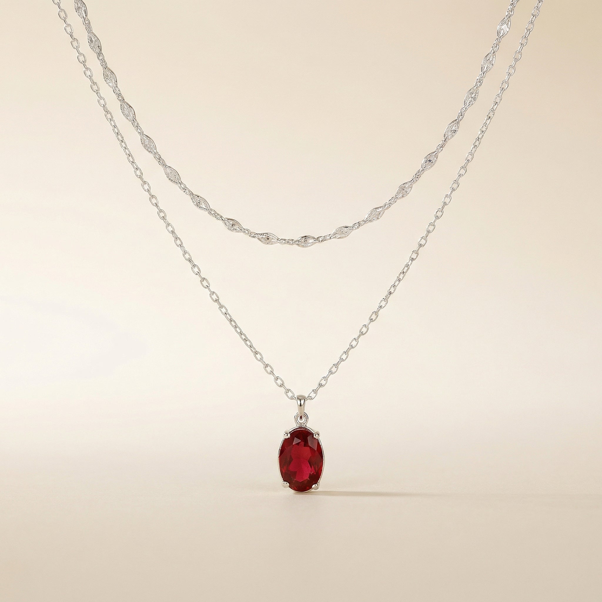 Rubin Halskette - Tränen Anhänger