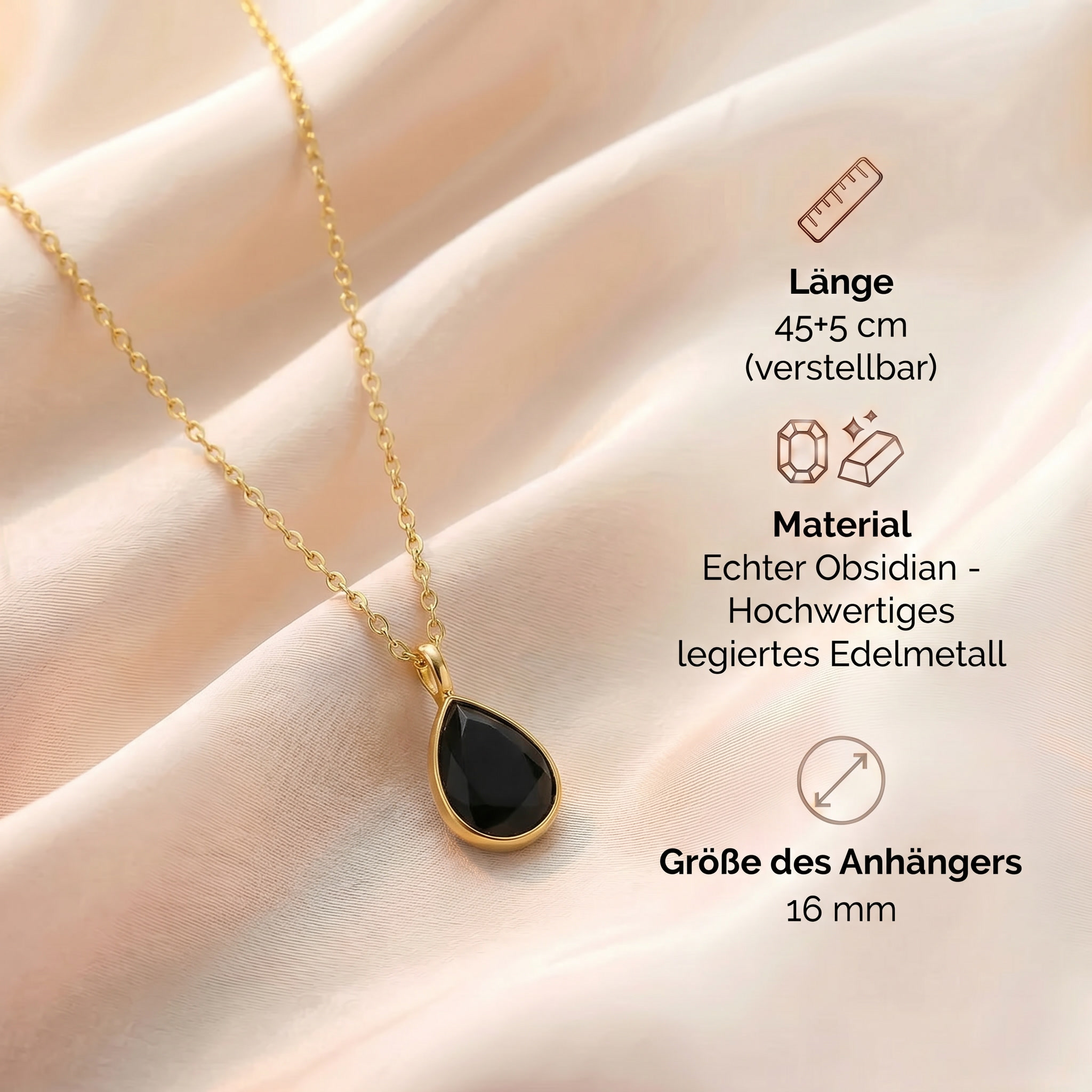 Obsidian Halskette Sanfter Tropfen
