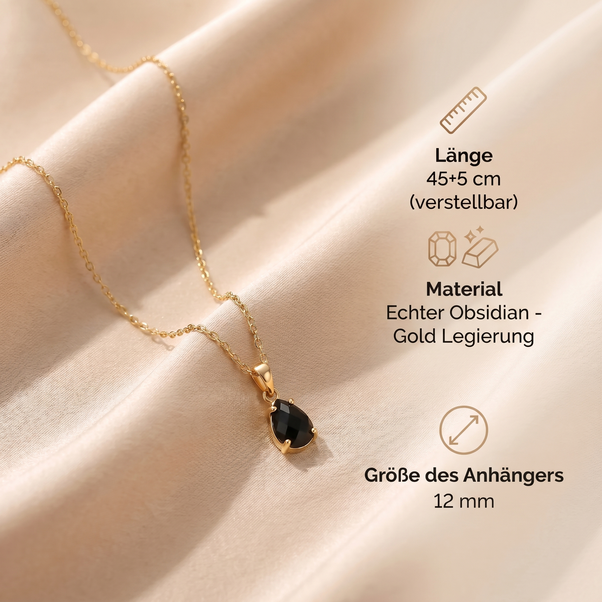 Obsidian Halskette - 14K Goldlegierung
