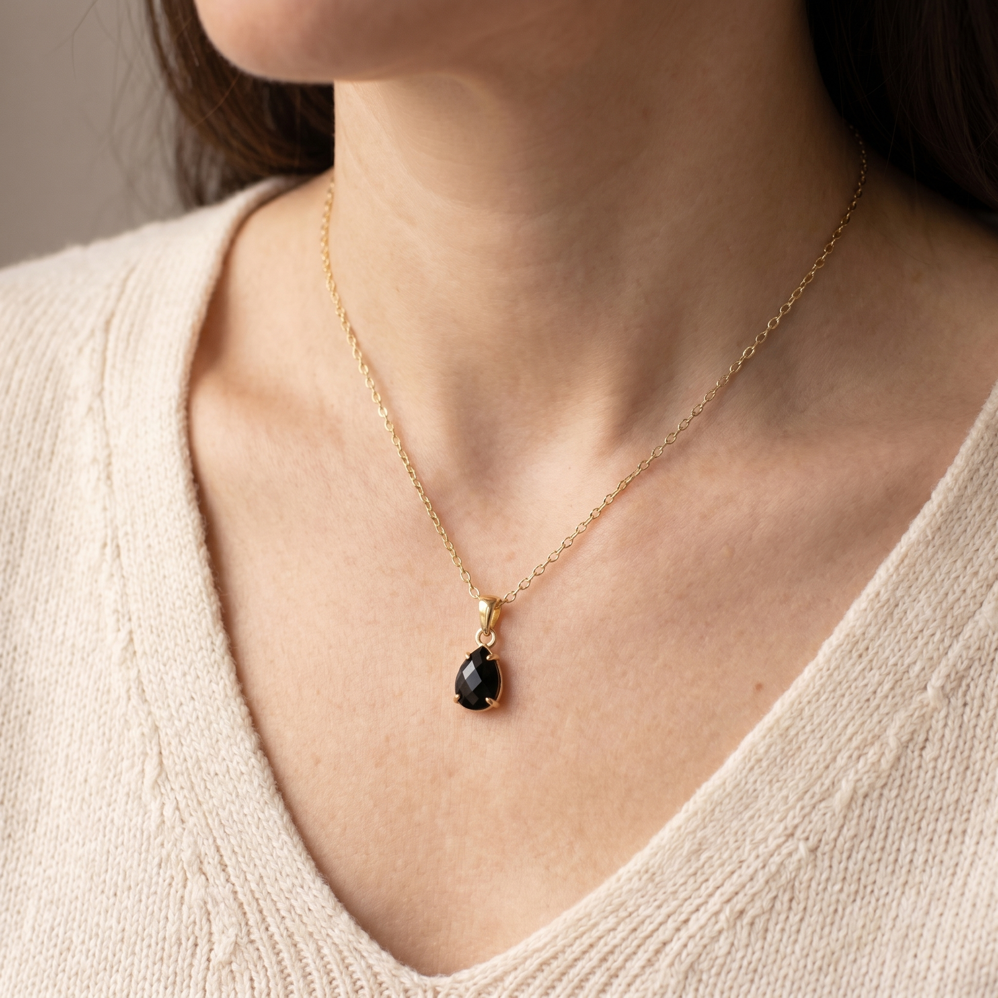 Obsidian Halskette - 14K Goldlegierung