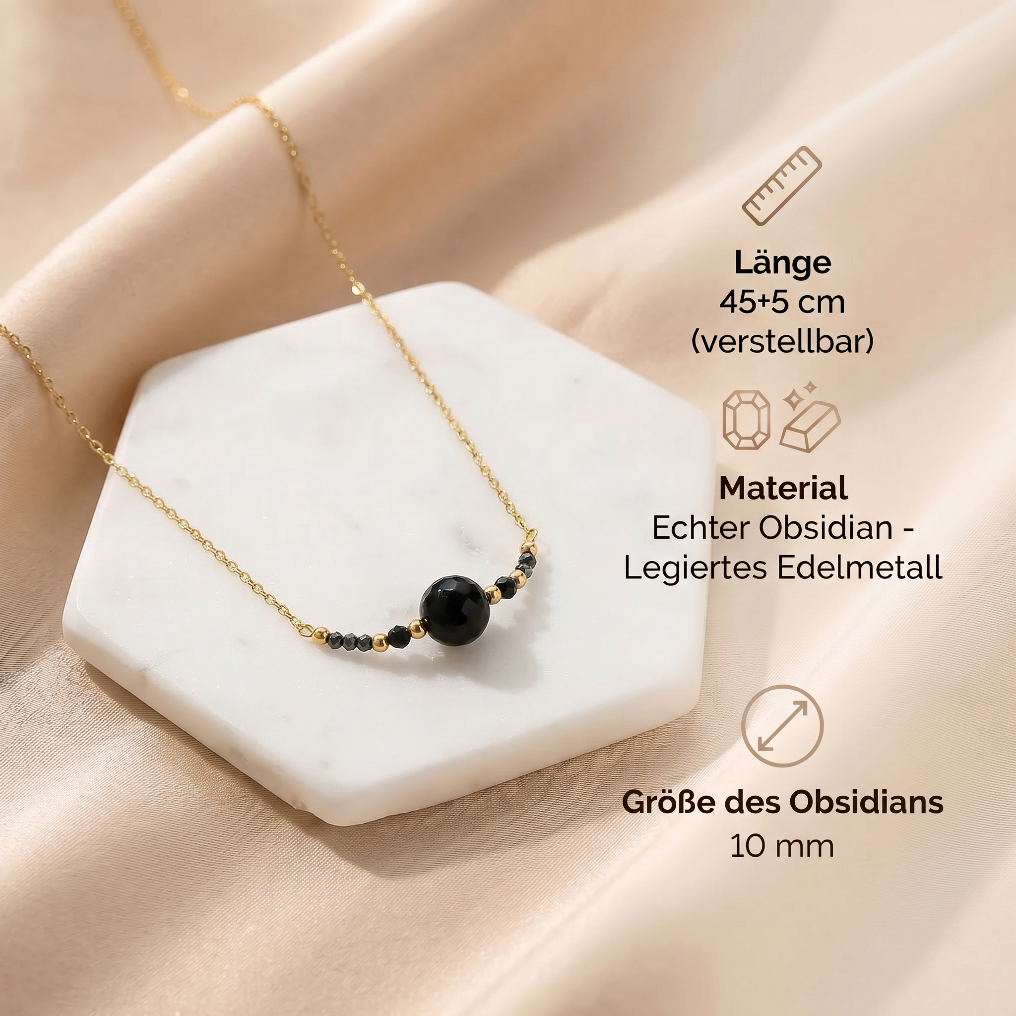 Obsidian Halskette - zarte Perlen