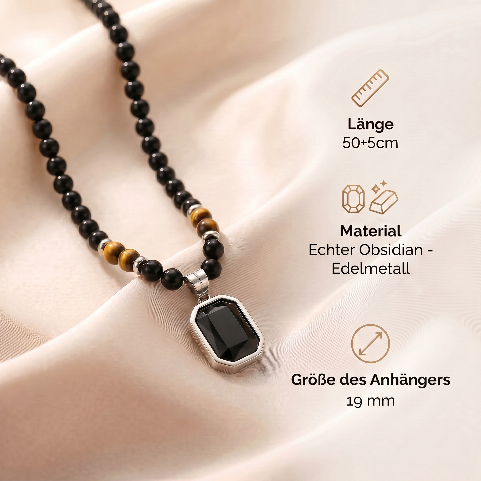 Obsidian & Tigerauge Halskette - Unendliche Stärke