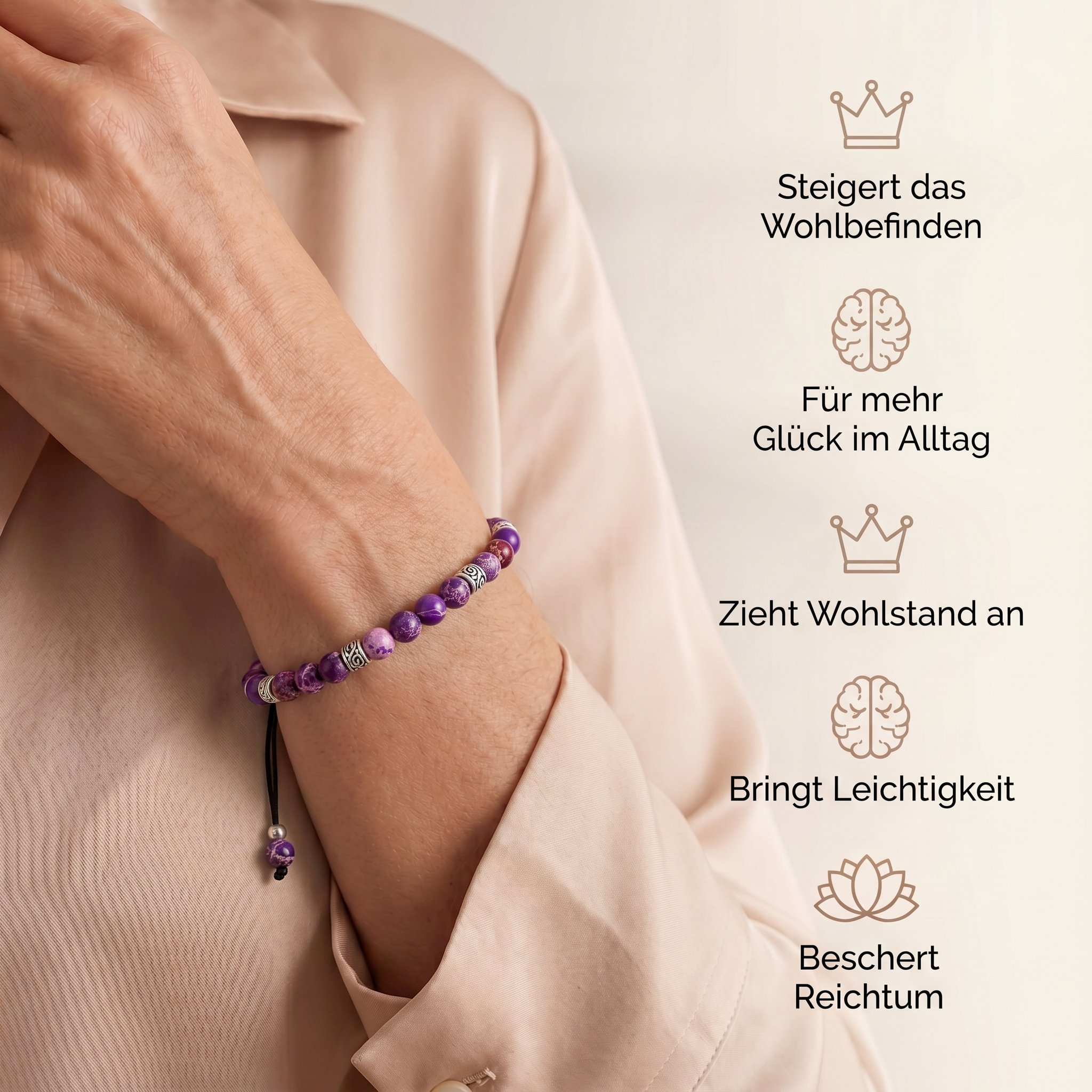 Tibetisches Energie Armband - Violetter Jaspis
